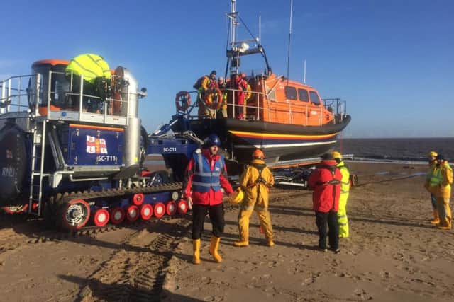 RNLI Volunteer crew training on a Shannon class lifeboat to prepare for the arrival of Skegness' new boat next year. ANL-161121-123814001