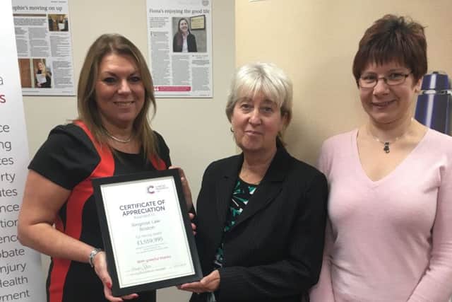 Pictured (from left) Alexis Fairclough, Cancer Research Regional legacy manager and Lyn Townsend and Lisa Eaglen from the Wills and Probate Team at Ringrose Law, in Boston. EMN-161117-145621001