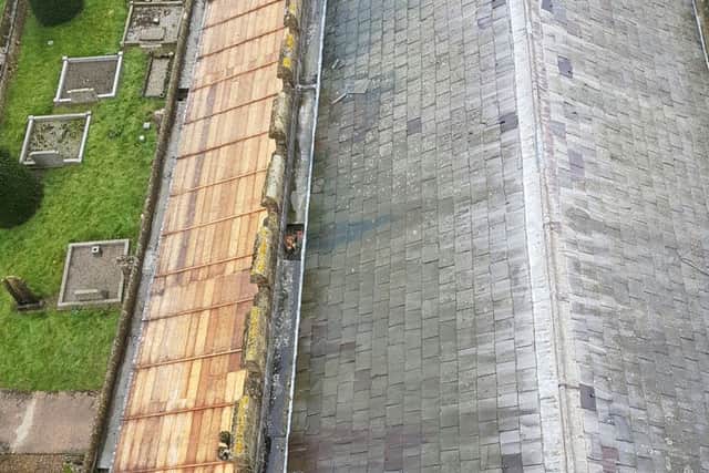 Surveying the damage. A view of the damage from Aswarby church tower EMN-161115-102146001