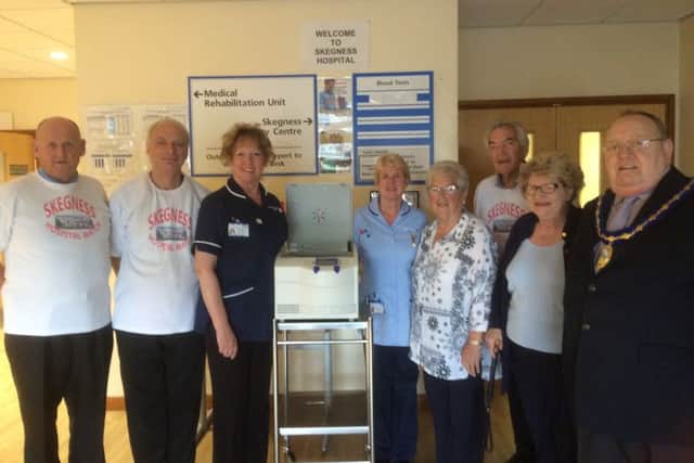 Sister Victoria Wilson, Phlebotomist Beverley Haywood, Mrs Vincent (mother of Bill), Chairman of Ingoldmells Parish Council Len Hemingway and Skegness Hospital Watch committee members Marigold Chisnall, John Orgine, Eddie Gasson and Geoff Poulter. ANL-161115-104446001
