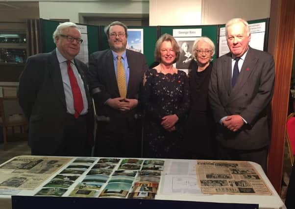 From left - speaker Lord Patrick Cormack, Heritage Lottery Fund committee member David Stocker, HLF bid co-ordinator Sonia Playne, the High Sheriff of Lincolnshire Jill Hughes and Lord Lieutenant of Lincolnshire Toby Dennis standing with a display on Aswarby Church and its links with George Bass and Australia. EMN-161120-122110001