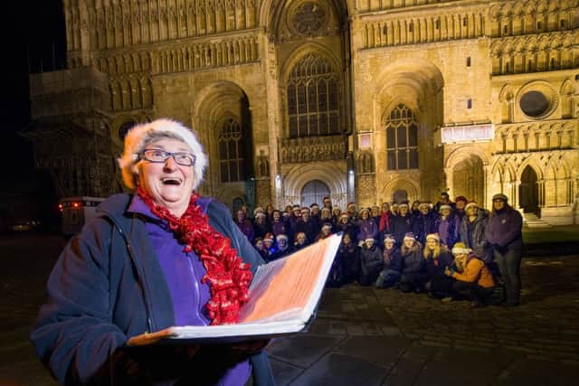Members of Military Wives Choirs from all over the region, including RAF Cranwell, RAF Waddington and RAF Digby met at Lincoln Cathedral to promote the recording of their new album Home for Christmas. Photo shows Sue McIntyre singing a solo. Photo by Paul Saxby, RAF College Cranwell. EMN-161116-171948001