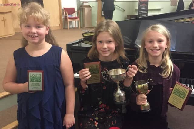 Roni Basker, Eleanor McLeod, Rhianna Wilson, of Skegness' Piano Academy following their success in the Louth Male Voice Choir's Young Musician Competition.