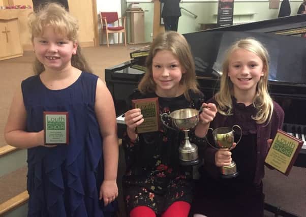 Roni Basker, Eleanor McLeod, Rhianna Wilson, of Skegness' Piano Academy following their success in the Louth Male Voice Choir's Young Musician Competition.