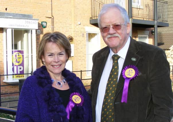UKIP candidate in the Sleaford and North Hykeham by-election Victoria Ayling with MEP for the East Midlands Roger Helmer. EMN-161119-151648001