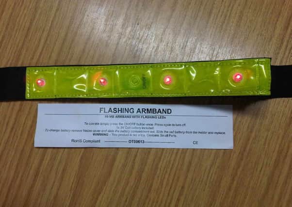 Flashing armbands for pedestrians and cyclists. EMN-161120-092116001