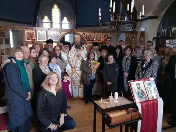 Bishop Silouwan with the congregation at Louth Orthodox Christian Church at the ordaination of Father Alban Campbell. ANL-161127-144054001