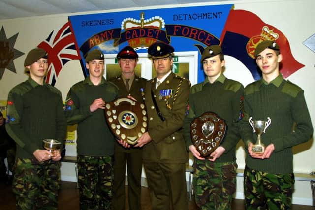 Cadets at the Skegness detachment of the Army Cadet Force learning who had received the trophies for the previous training year at the annual awards ceremony in February 2004.