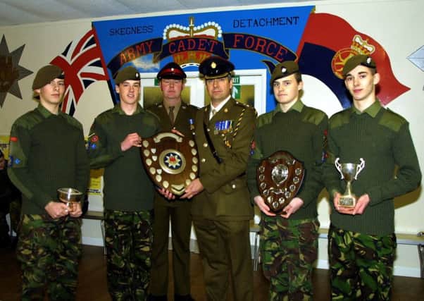 Cadets at the Skegness detachment of the Army Cadet Force learning who had received the trophies for the previous training year at the annual awards ceremony in February 2004.