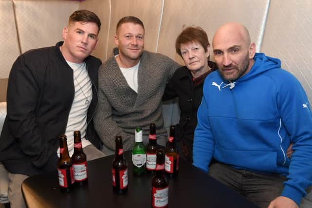 DJ Tel Young, Forever Young Tribute at The Wine Bar, Boston. Zak Holland - organiser, Carl Young (brother), Lynne Young (mum), Marc Williams - organiser. EMN-161128-113421001