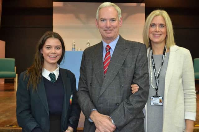 Sir William Robertson Academy year 10 student Libby Moran, pictured with Air Chief Marshal Sir Andrew Pulford (her uncle) and her mother the vice-chairman of governors at the academy, Mandy Moran. EMN-160212-164859001