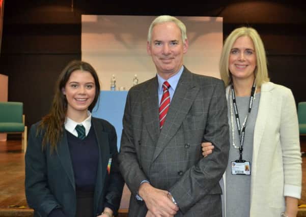 Sir William Robertson Academy year 10 student Libby Moran, pictured with Air Chief Marshal Sir Andrew Pulford (her uncle) and her mother the vice-chairman of governors at the academy, Mandy Moran. EMN-160212-164859001