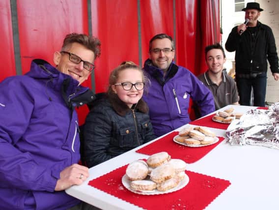 The four brave souls who took part in the Mince Pie Eating Contest on Sunday.