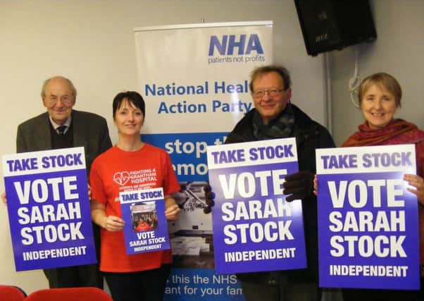 High profile campaigners back Sleaford and North Hykeham by-election candidate Sarah Stock. From left Dr Richard Taylor, Sarah Stock, Larry Sanders and Dr Louise Irvine. EMN-160112-175531001
