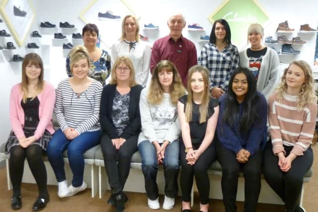 Clarks final staff photo front row, Bethany White, Holly Walker, Michelle Mills, Linda Clifton, Georgia Beeson, Pritiya Chowdry and Gemma Whiley.back row, Samantha Pick, Kerry Bastow, Russell Welch (manager), Katie Chester and Chloe Hewitt. Photo: Sue Kirk