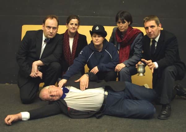 Skegness Grammar School's murder mystery team in February 2004, Paul Johnson, Emma Mavin, Debbie Skipworth, Lorraine Divilly, Graham Helliwell and Brian Marshall (horizontal).