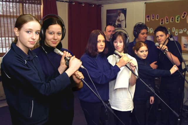 Skegness Earl of Scarbrough High School at Skegness Youth Centre in February 2004. Pictured during one of the recording sessions are Sophie Telford, Kylie Sewell, Kay McCarthy, Kym Rees, Cheryl Harris, Caine Foster and Sam Martin. EMN-160712-102552001