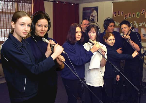 Skegness Earl of Scarbrough High School at Skegness Youth Centre in February 2004. Pictured during one of the recording sessions are Sophie Telford, Kylie Sewell, Kay McCarthy, Kym Rees, Cheryl Harris, Caine Foster and Sam Martin. EMN-160712-102552001