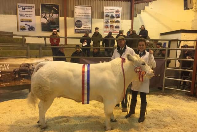 The Champion beast with father and daughter Clive and Sally Goulsbra of Authorpe.