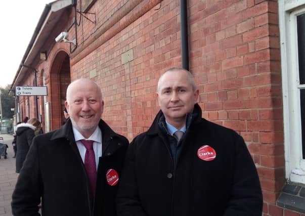 Labour's Shadow Transport Secretary Andy McDonald and Sleaford and North Hykeham by-election candidate Jim Clarke. EMN-160512-125526001
