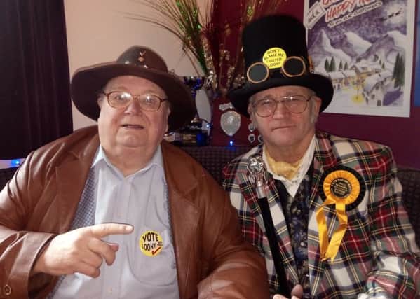 Official Monster Raving Loony Party leader Hwling Laud Hope and candidate The Iconic Arty Pole. EMN-160712-155614001