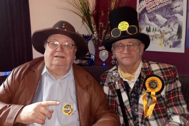 Official Monster Raving Loony Party leader Hwling Laud Hope and candidate The Iconic Arty Pole. EMN-160712-155614001