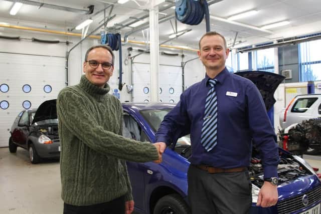 Didier Regnes (Motor Vehicle teacher at Lycee Jean-Baptiste Dumas) and Keith Whitelam (Motor Vehicle teacher at Cordeaux Academy).