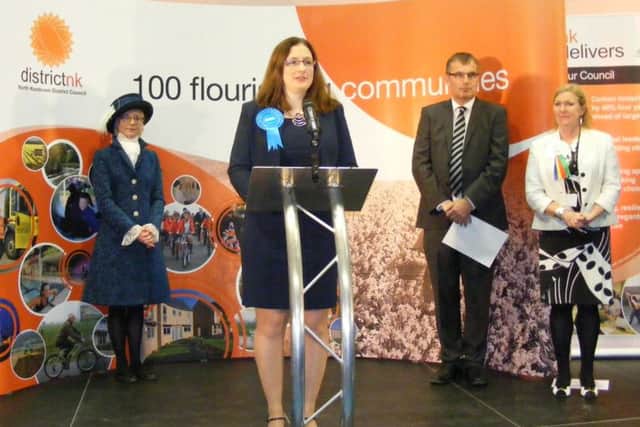 Dr Caroline Johnson gives her acceptance speech on being elected as Sleaford and North Hykeham MP. EMN-160912-103628001