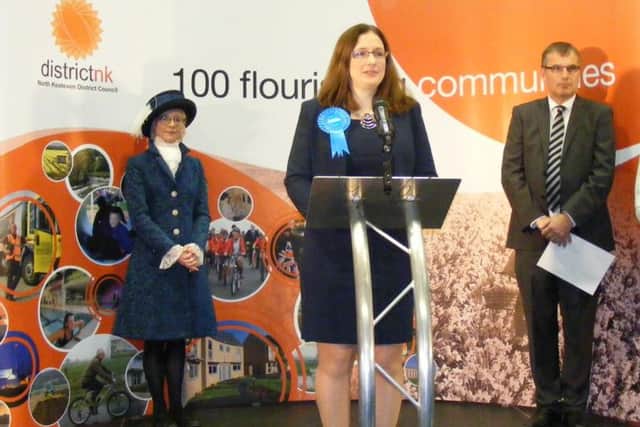 Dr Caroline Johnson gives her acceptance speech on being elected as Sleaford and North Hykeham MP. EMN-160912-103628001