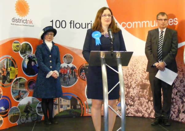 Dr Caroline Johnson gives her acceptance speech on being elected as Sleaford and North Hykeham MP. EMN-160912-103628001