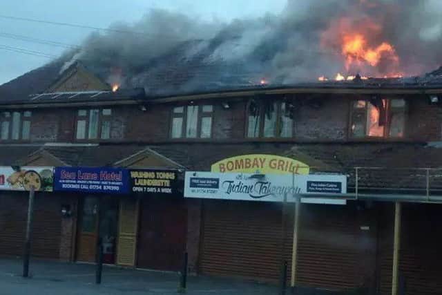 The Sea Lane Hotel on fire. Photo John Shackleton EMN-161012-105247001