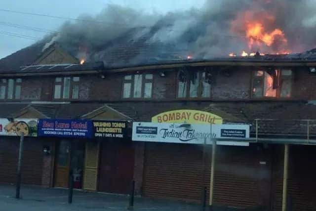 The Sea Lane Hotel on fire. Photo John Shackleton EMN-161012-105247001