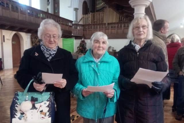 Brenda Leighton, Sheila Harness and Joan Odlin at the consultation being held in Wainfleet Methodist over the future of their surgery,. ANL-161214-124532001