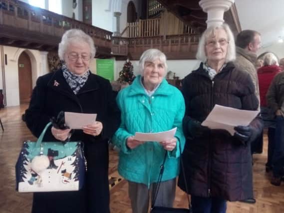 Brenda Leighton, Sheila Harness and Joan Odlin at the consultation being held in Wainfleet Methodist over the future of their surgery,. ANL-161214-124532001