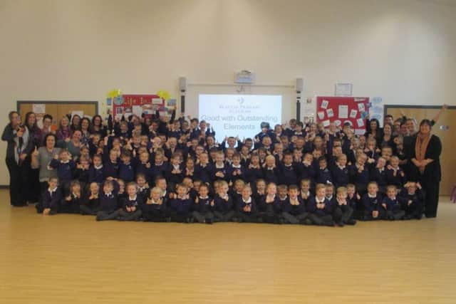 Beacon Primary Academy, in Skegness, celebrating its latest Ofsted report.