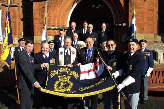 The Skegness branch of the Royal Naval Association having their standard re-dedicated in February 2004 to mark the 10th anniversary at the Methodist Church.