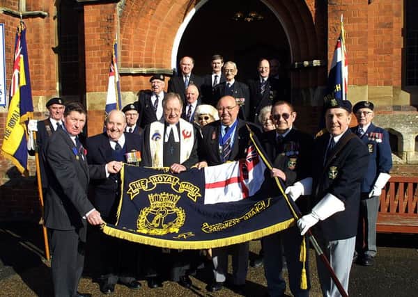 The Skegness branch of the Royal Naval Association having their standard re-dedicated in February 2004 to mark the 10th anniversary at the Methodist Church.