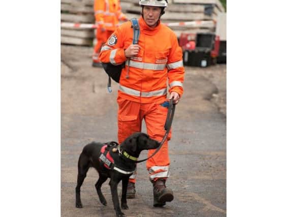 Holly the fire rescue dog with handler Neil Woodmansey. EMN-161213-143828001
