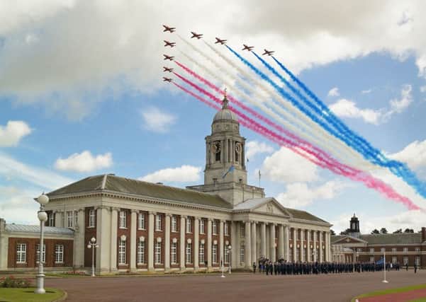 Personnel from RAF College Cranwell will celebrate being awarded their Freedom of Sleaford with a parade through the town on Sunday. The Red Arrows pictured flying over RAF College Cranwell. EMN-161219-192738001