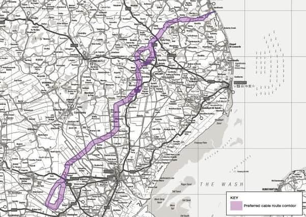 The preferred route for the proposed Viking Link. Picture: National Grid.