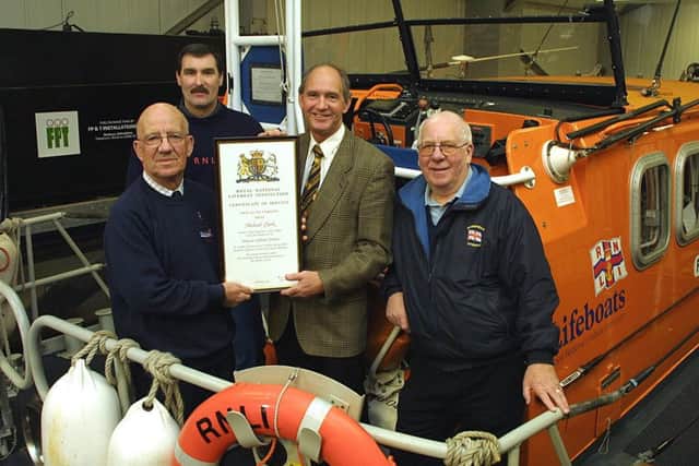 Skegness Lifeboat Station paying tribute to Michael Clark in March 2004.