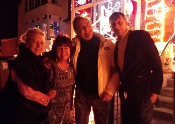 Comedian Duncan Norvelle (third right) with partner  Lynn Trevallion  and Loraine Parker and Neville Henshaw at the Beeston Lodge Hotel in Skegness. The switch-on night raised Â£100  each for the RNLI and Stroke Association.