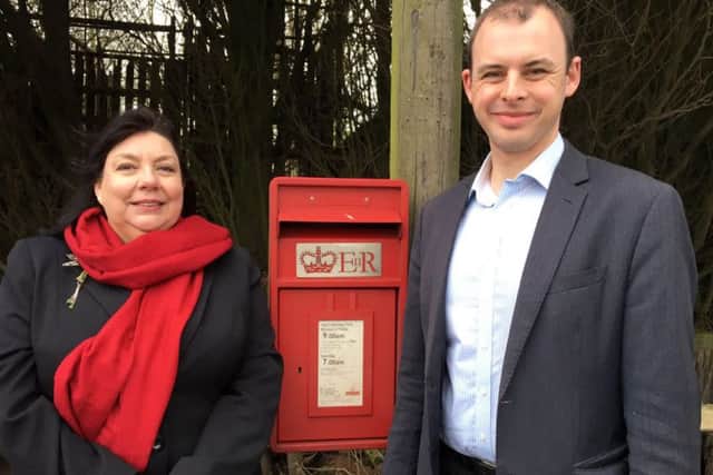 Victoria Clark, clerk to Carrington Parish Council, with Boston MP Matt Warman.
