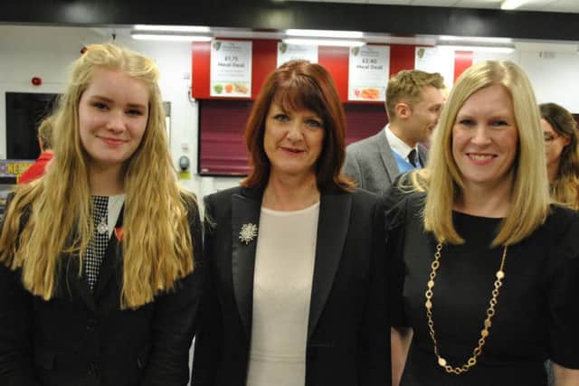 At Kesteven and Sleaford High School's senior prize giving event. From left - Head Girl Phoebe Dales, guest speaker Cathy Mellor and headteacher Josephine Smith. EMN-161222-144142001