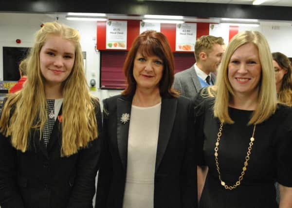 At Kesteven and Sleaford High School's senior prize giving event. From left - Head Girl Phoebe Dales, guest speaker Cathy Mellor and headteacher Josephine Smith. EMN-161222-144142001