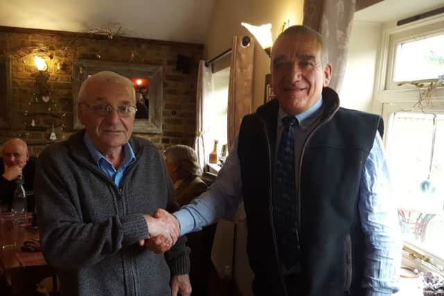 Harry Rhodes is pictured at his retirement lunch with Robert Oldershaw. EMN-170601-100226001