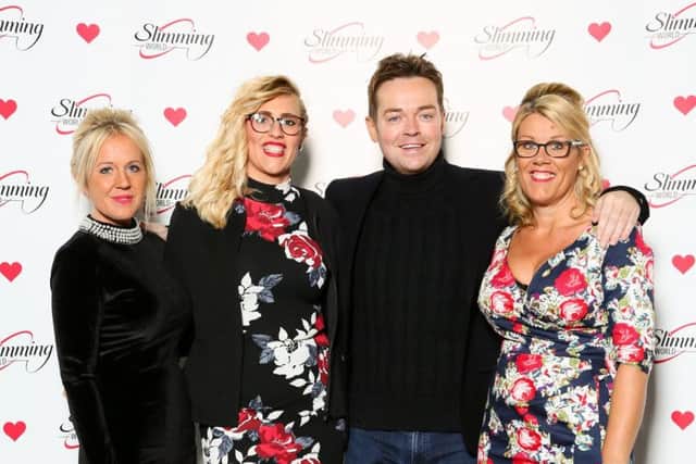 Slimming World consultants Emma Scarborough, Abi Carter and Sarah Lote met with TV presenter Stephen Mulhern. EMN-170601-132829001