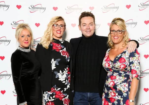 Slimming World consultants Emma Scarborough, Abi Carter and Sarah Lote met with TV presenter Stephen Mulhern. EMN-170601-132829001