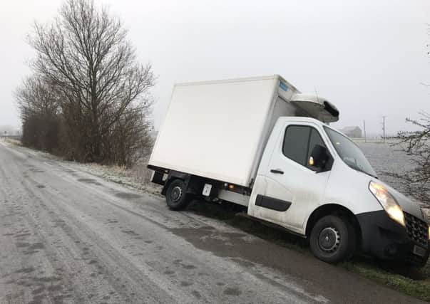 A delivery van skids off teh road on Mill Lane, Billinghay this morning. EMN-161230-103052001