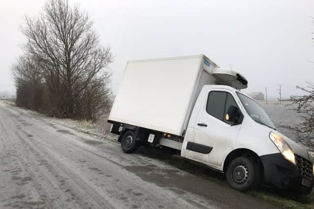 A delivery van skids off teh road on Mill Lane, Billinghay this morning. EMN-161230-103052001